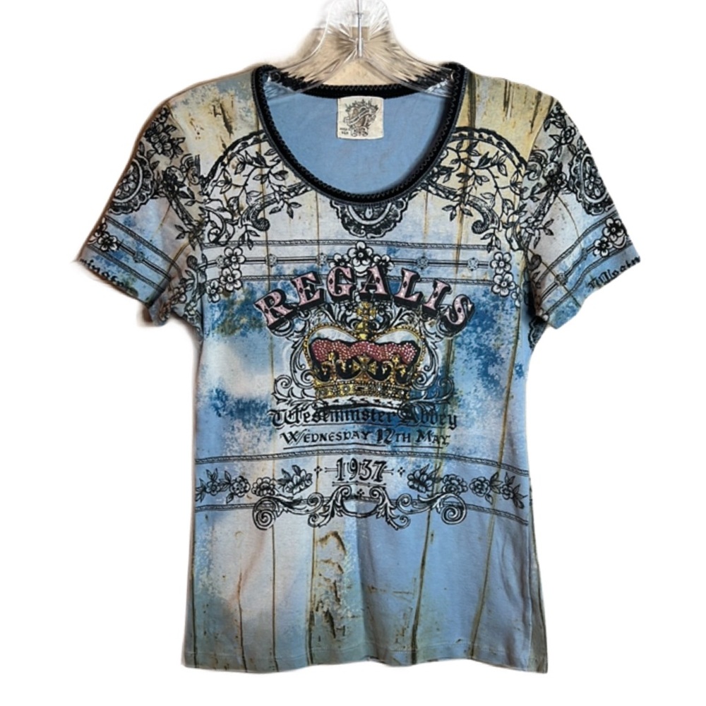 Skinny Minnie Sz Large  90s Y2K Vintage Regallis‎ 1937  Graphic Fitted Short Tee